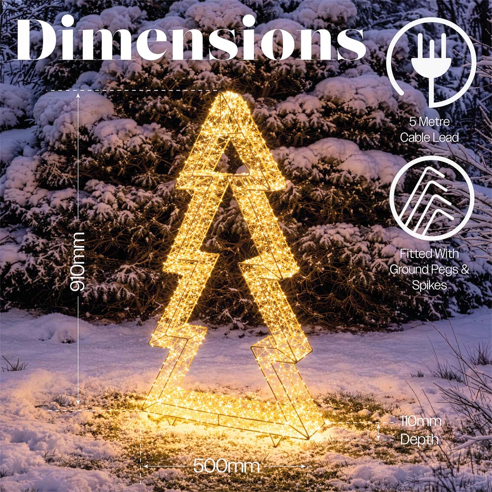 Xmas Haus 3600 Warm White Micro LED Gold Metal Christmas Tree Silhouette 50cm Image 8
