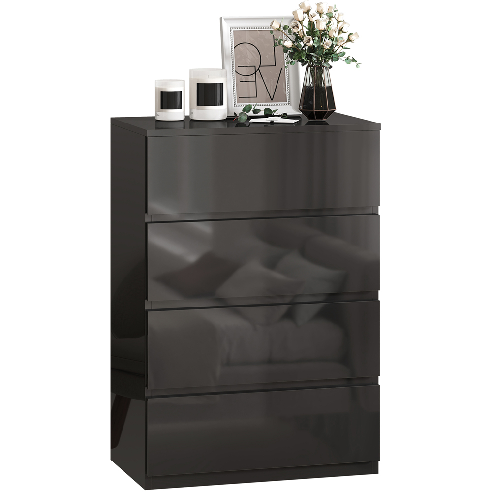 Portland 4 Drawer High Gloss Black Chest of Drawers Image 2
