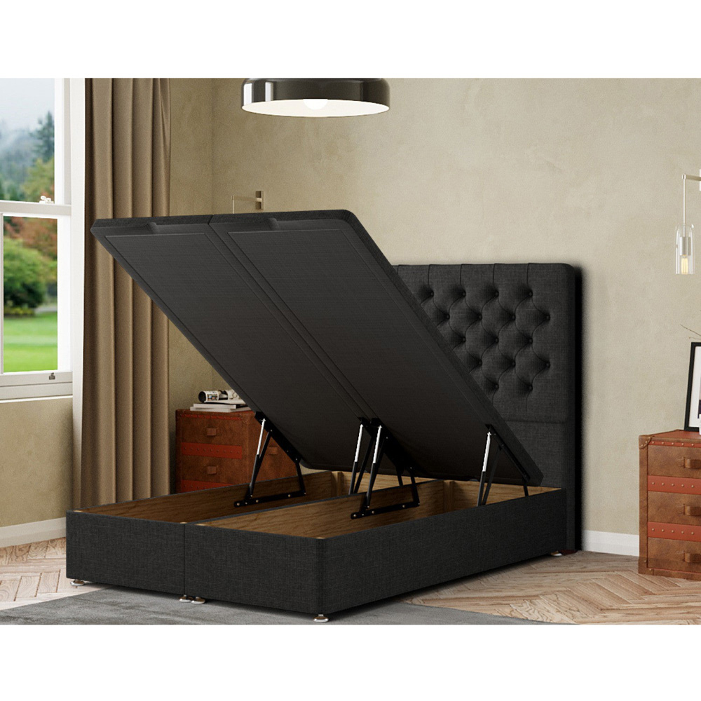 Eleganza Winchester King Black Linen Ottoman Bed with Floor Standing Headboard Image 2