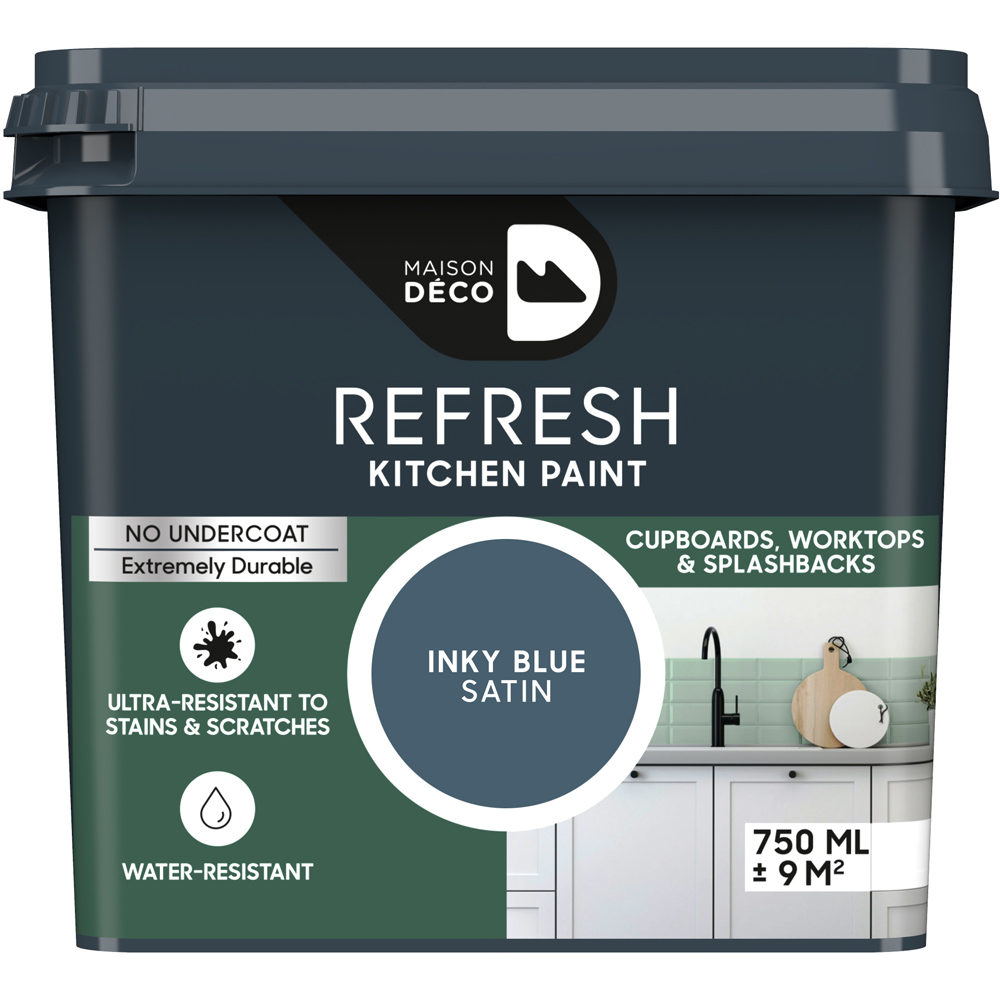 Maison Deco Refresh Kitchen Cupboards and Surfaces Inky Blue Satin Paint 750ml Image 2