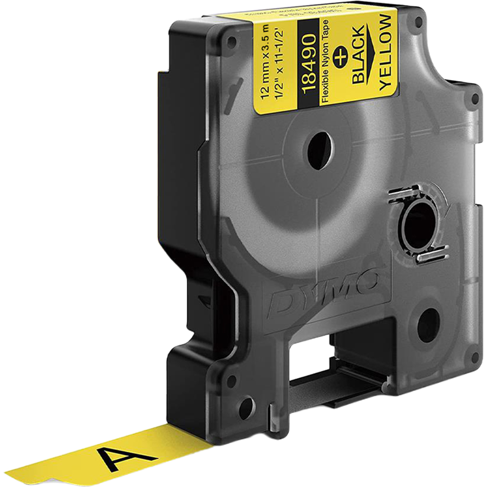 DYMO Rhino Vinyl Industrial Black On Yellow Nylon Flexible Label 12mm x 3.5m Image 3