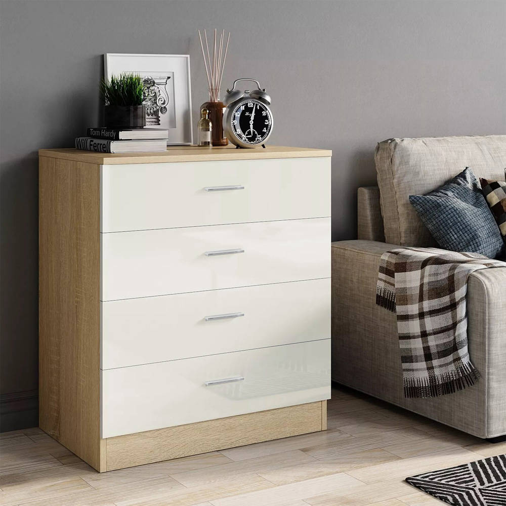 Brooklyn 4 Drawer Oak and Cream High Gloss Chest of Drawers Image 3