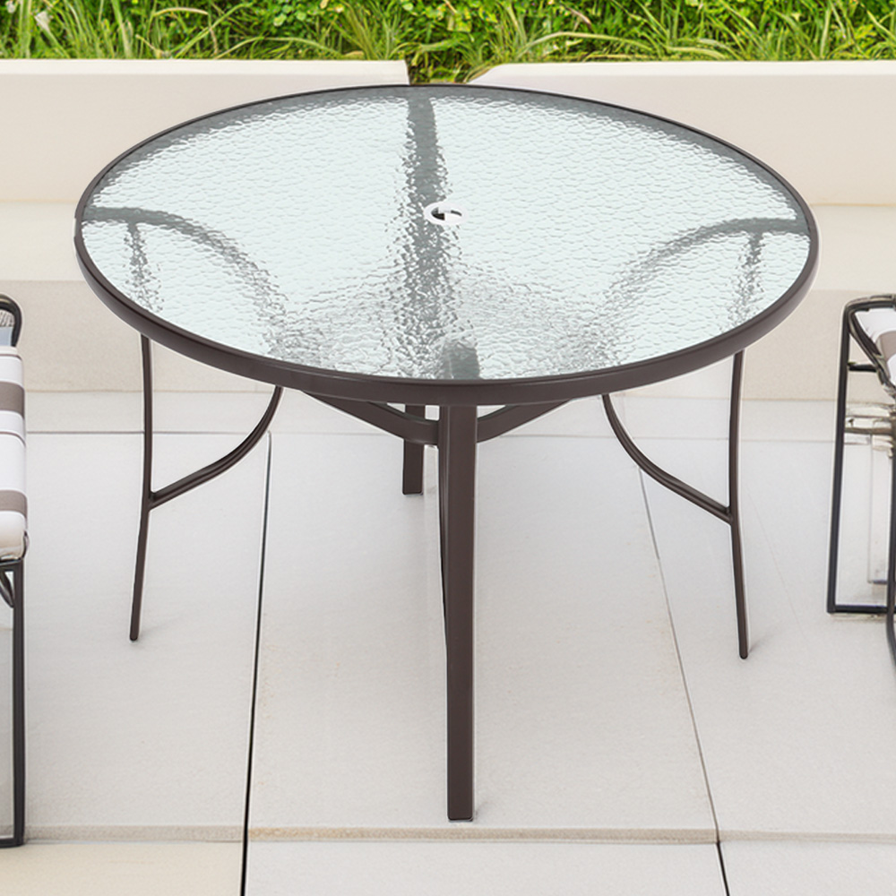 Living and Home 2 Seater Tempered Glass Coffee Table with Parasol Hole Image 1