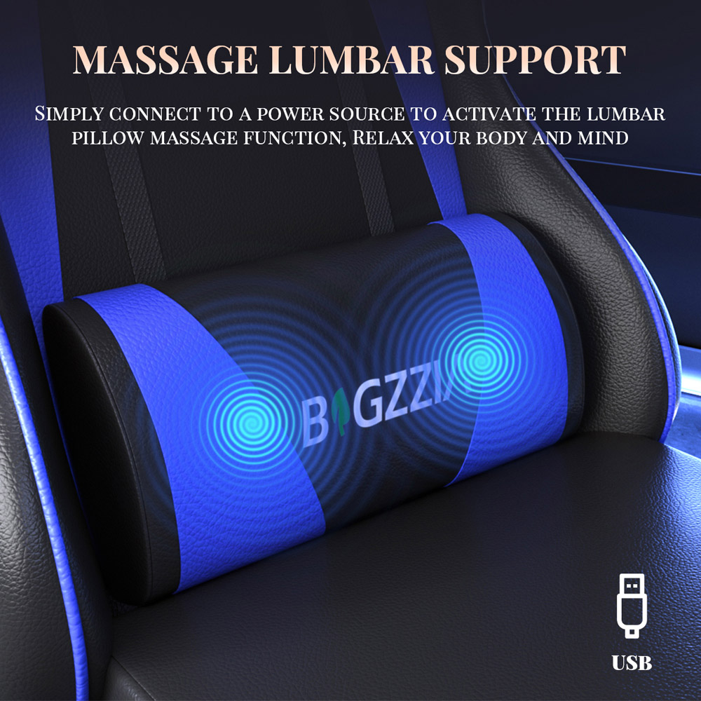 Rattrix Blue Reclining Gaming Chair with Massage Lumbar Cushion and Footrest Image 8