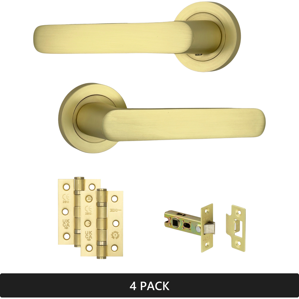 AXS Hardware Harlem Satin Brass Latch Door Handles on Rose 4 Pack Image 7
