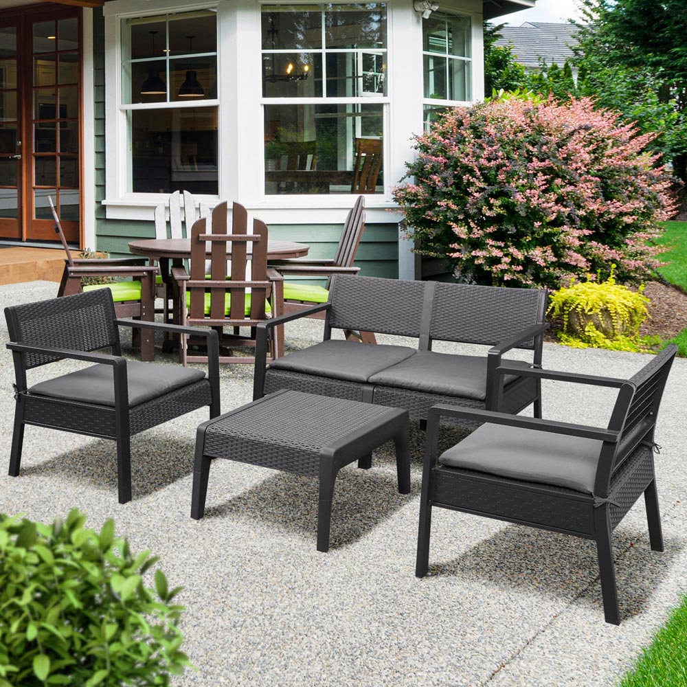 Outsunny 4 Seater Grey PP Rattan Style Outdoor Sofa Set Image 1