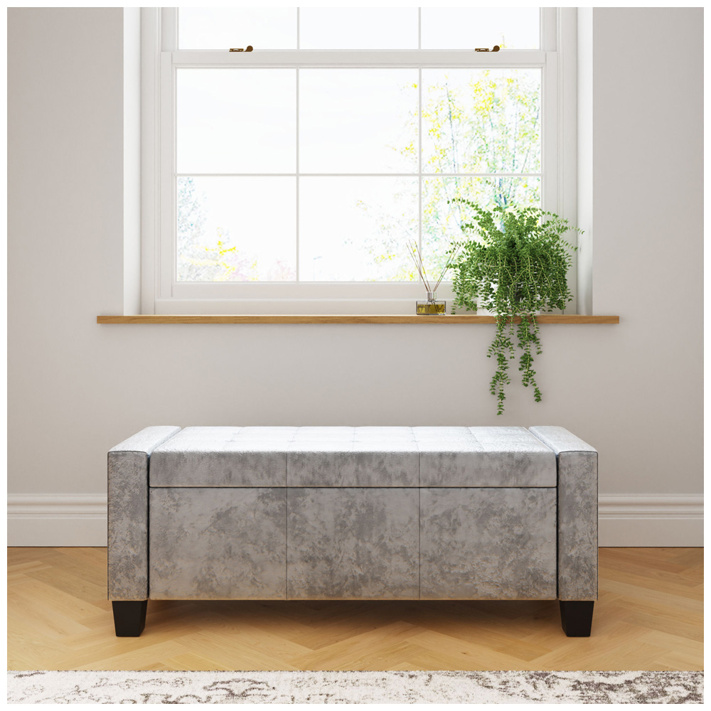 GFW Verona Grey Crushed Velvet Ottoman Storage Bench Image 8