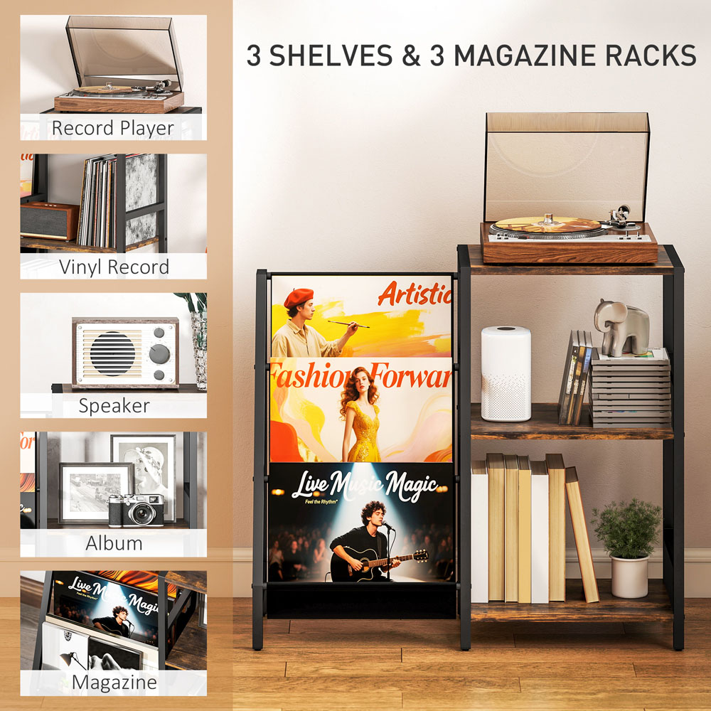 HOMCOM 3 Shelf Record Player Stand with 3 Oxford Cloth Racks Image 8
