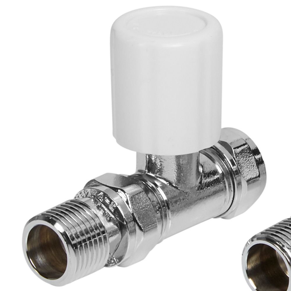 Towelrads White Straight TRV and Lockshield Set 15mm x 1/2inch Image 2