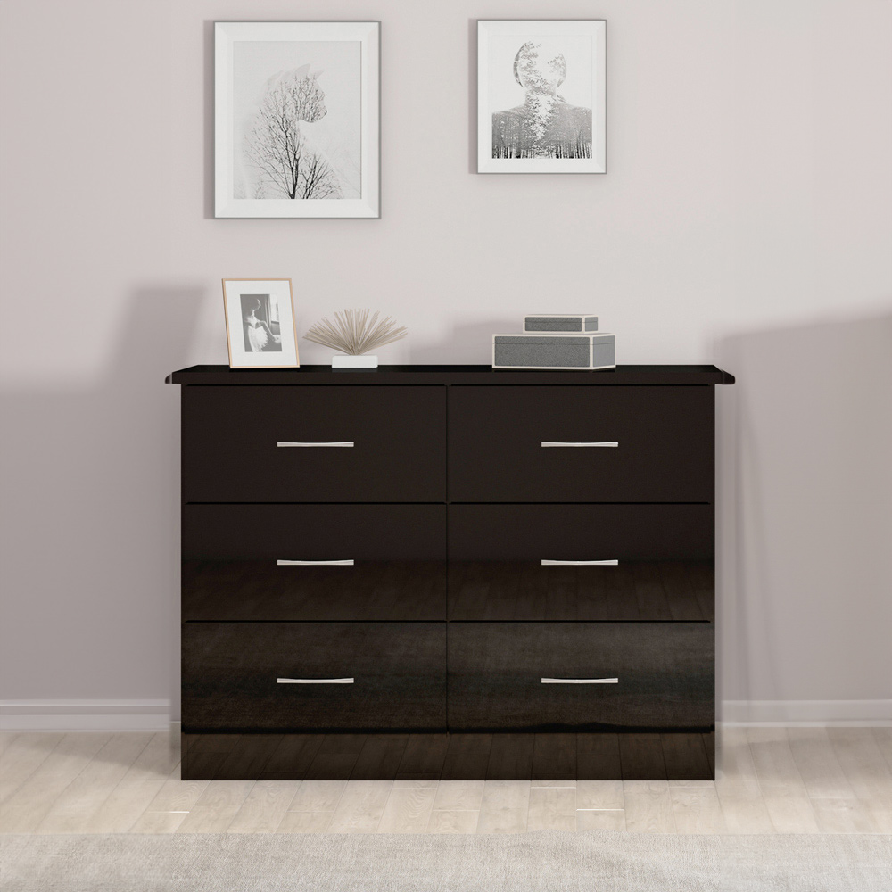 Seconique Nevada 6 Drawer Black Gloss Chest of Drawers Image 6