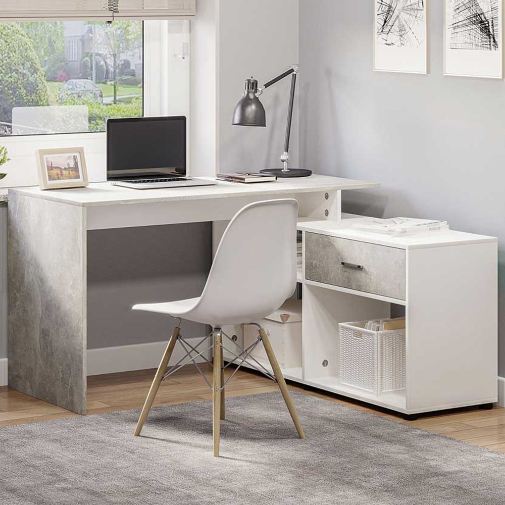Portland L-Shaped Home Office Corner Computer Desk Grey and White Image 1
