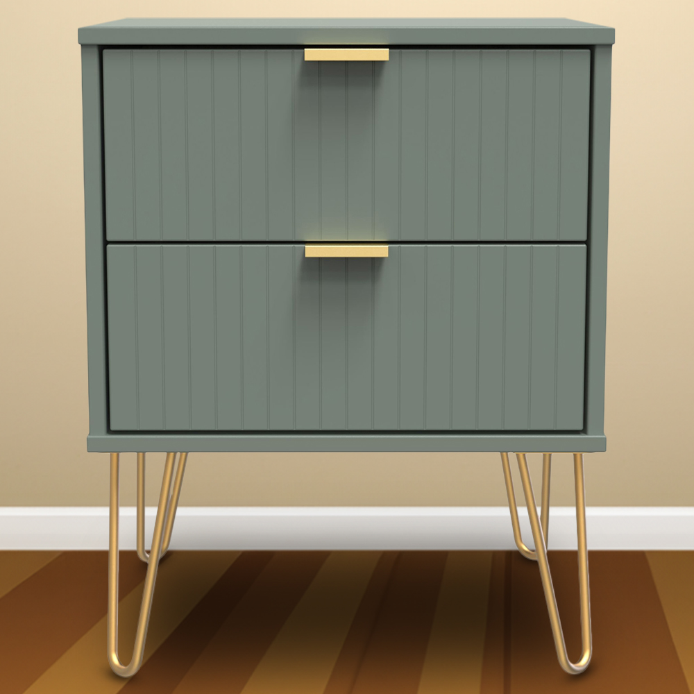 Crowndale 2 Drawer Reed Green Bedside Table Ready Assembled Image 1