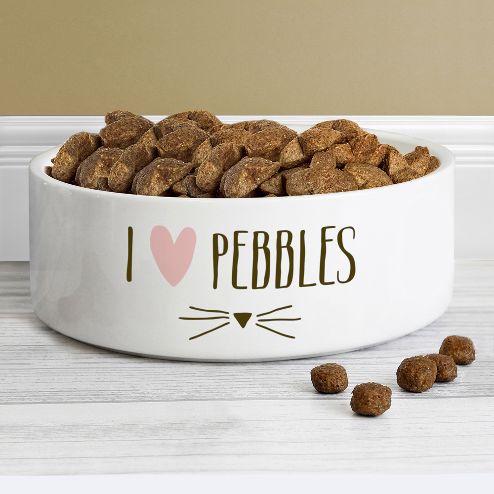 Personalised Memento Cat Features Medium White Pet Bowl 14cm Image 2