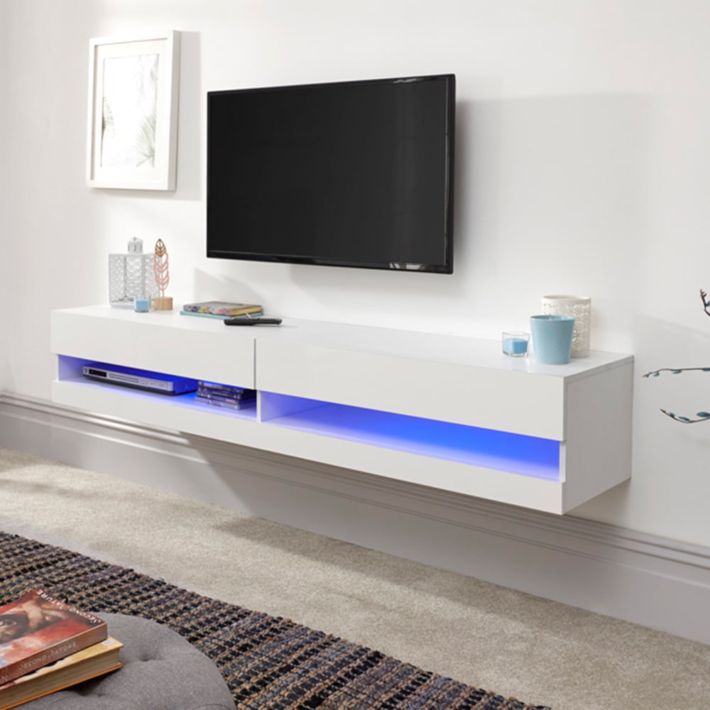 GFW Galicia White Large Wall TV Unit with LED Image 3