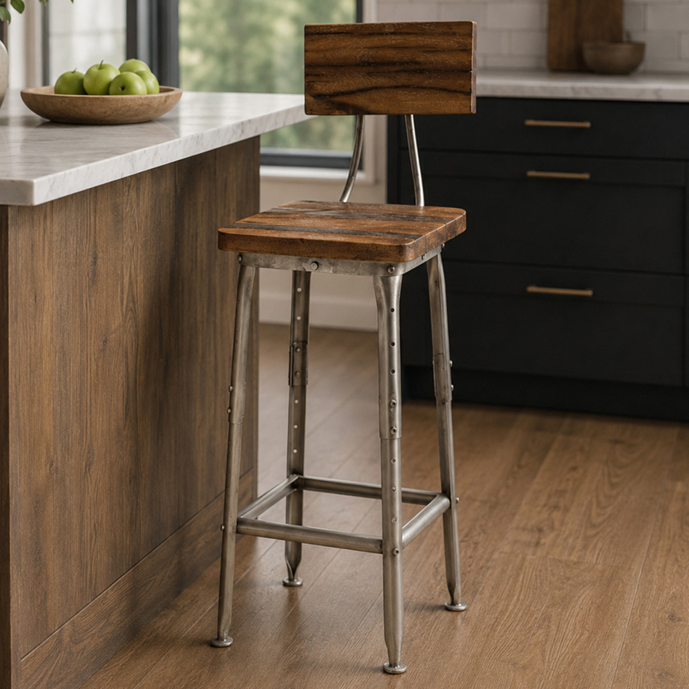 Premier Housewares Apex Brown and Silver Industrial-Style Bar Chair Image 1