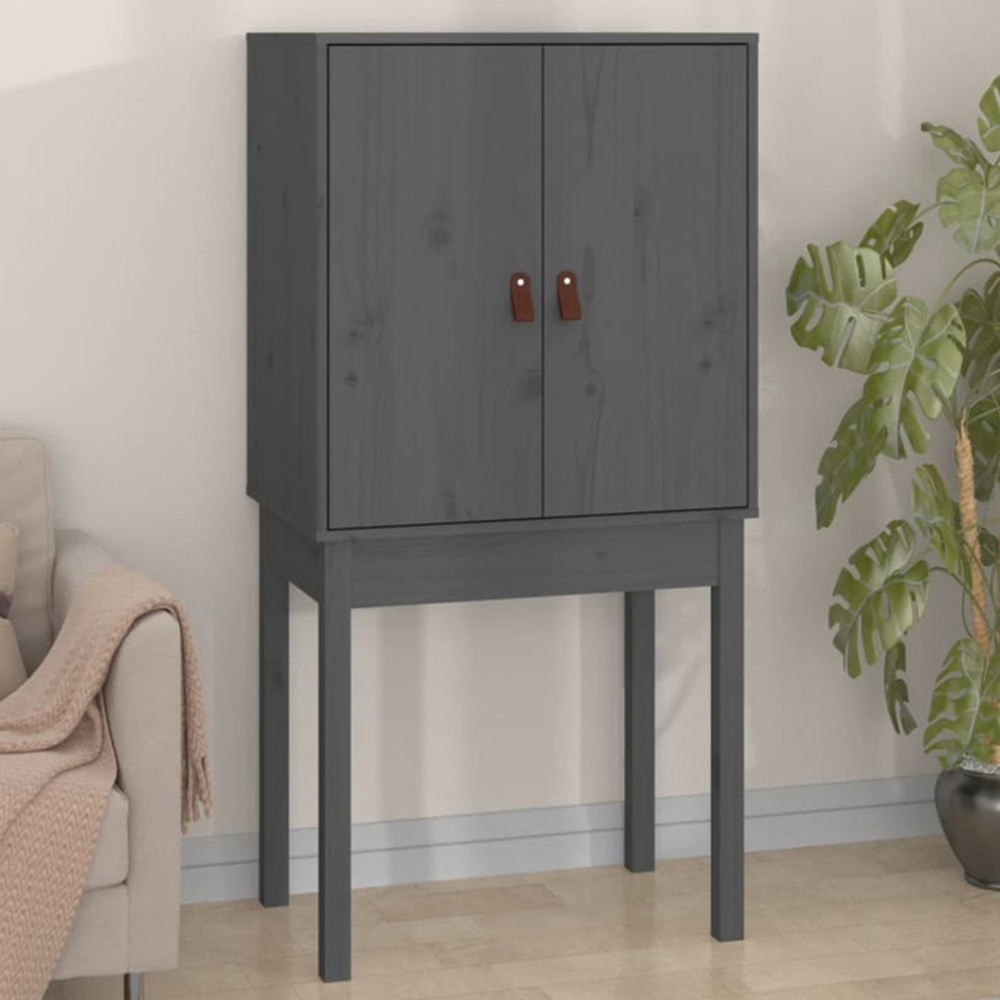 vidaXL 2 Door Grey Solid Pine Wood Highboard Image 1