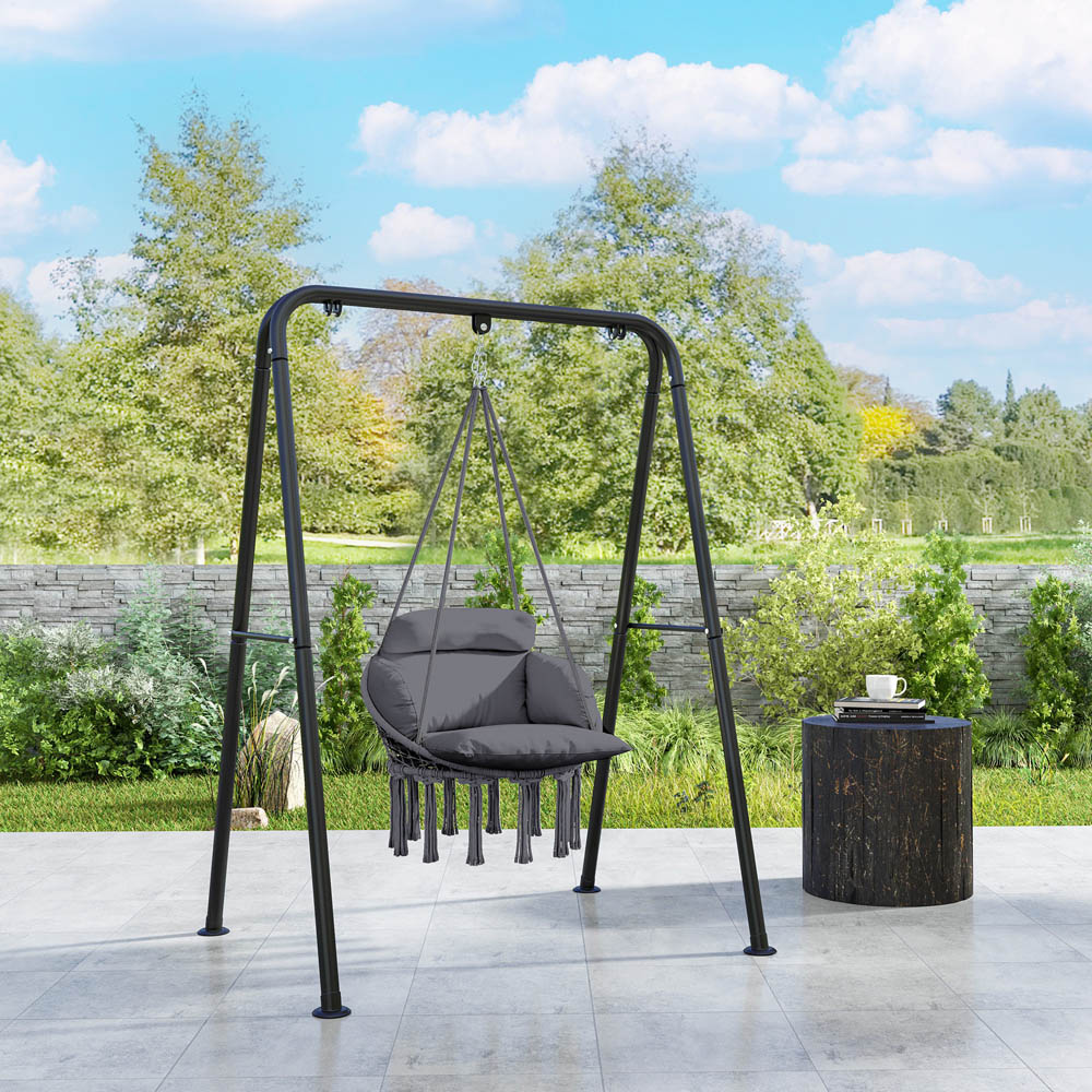 Outsunny Boho Dark Grey Hammock Chair Image 3