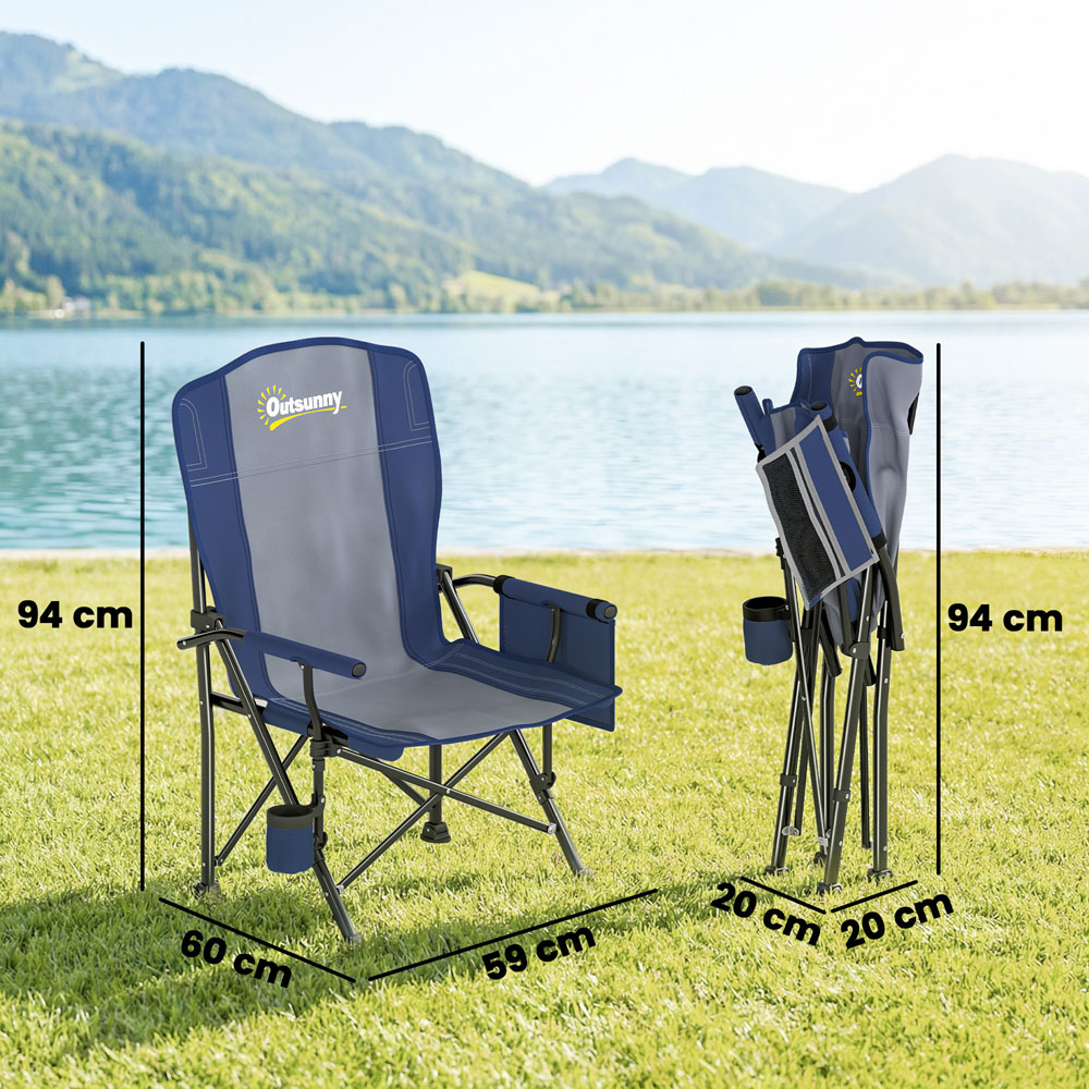 Outsunny Dark Blue Padded Foldable Camping Chair with Side Pocket Image 9
