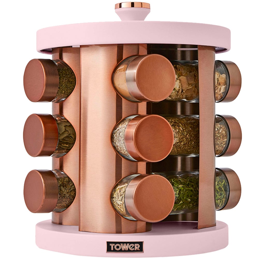 Tower Cavaletto Pink 12 Jars Rotating Spice Rack Image 1