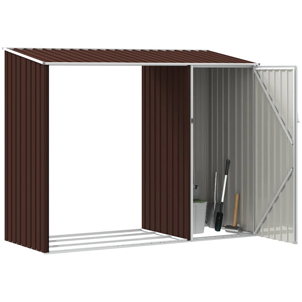 vidaXL 8 x 3.2ft Brown Galvanised Steel Garden Shed with Extended Roof Image 3