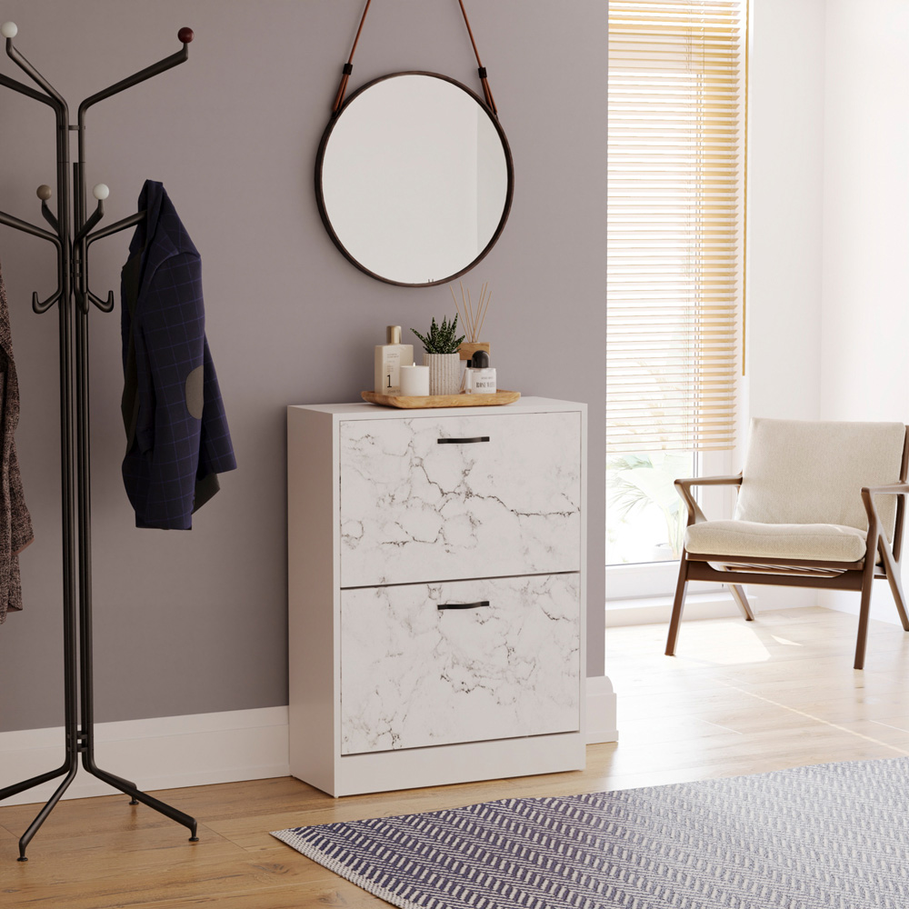 VIDA DESIGNS 2 Drawer White Marble Shoe Cabinet Image 4