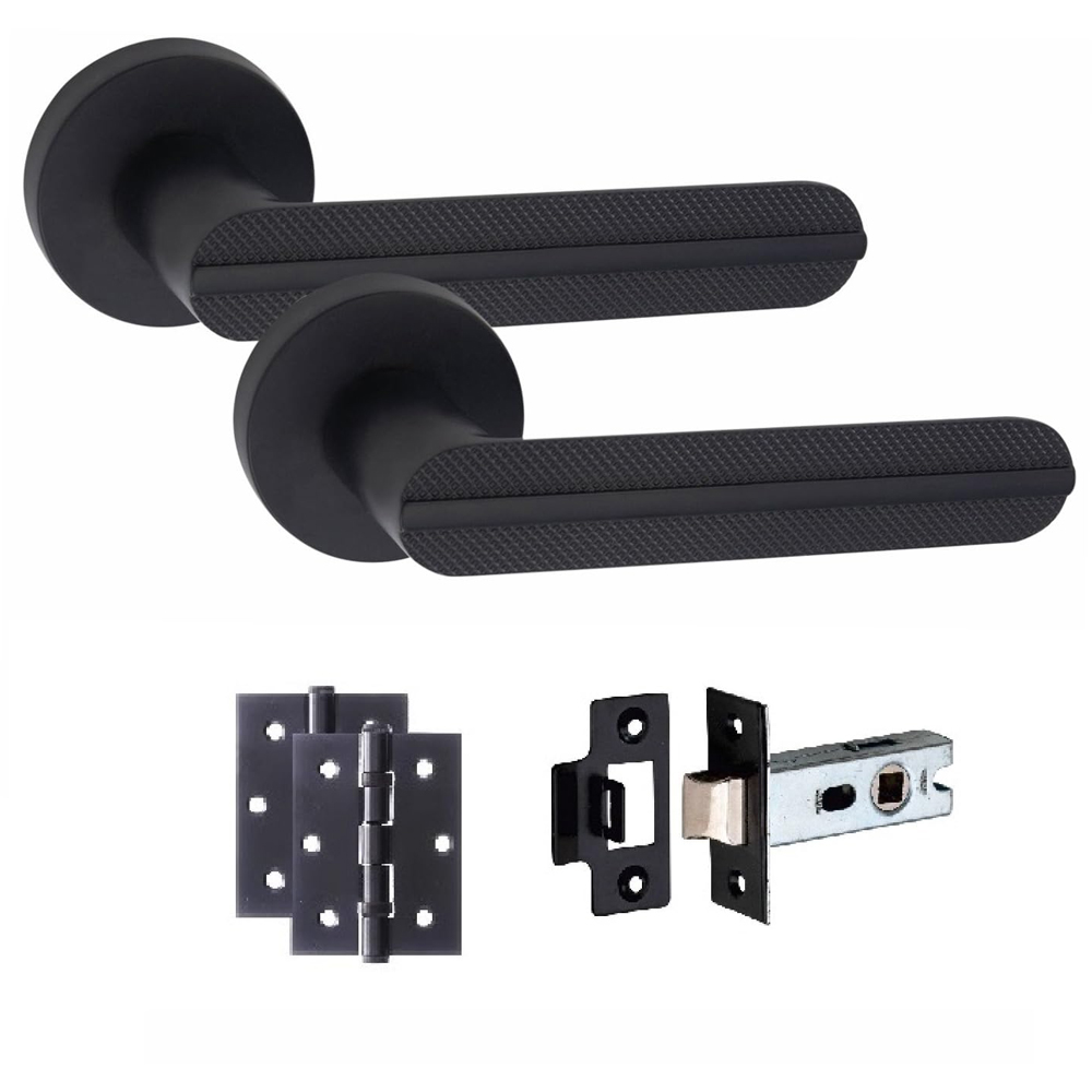 Golden Grace Matt Black Modern Lima Door Handle Set 4 Pack Image 2
