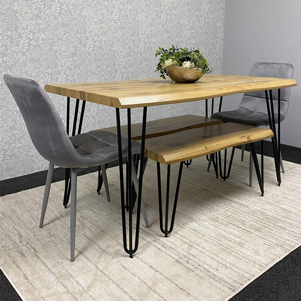 Kosy Koala 6 Seater Velvet Wooden Dining Set with Bench Grey Image 1