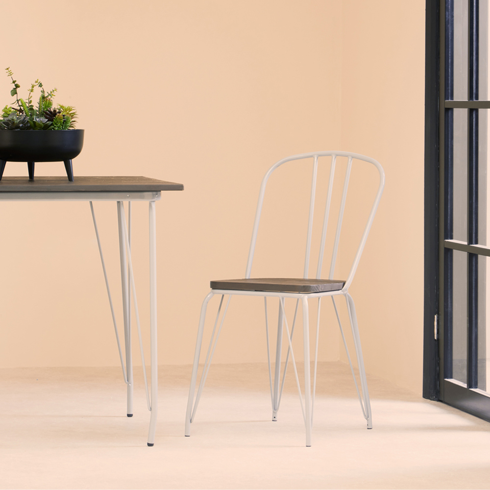 Premier Housewares District Grey Metal Frame end Elm Wood Chair Image 3