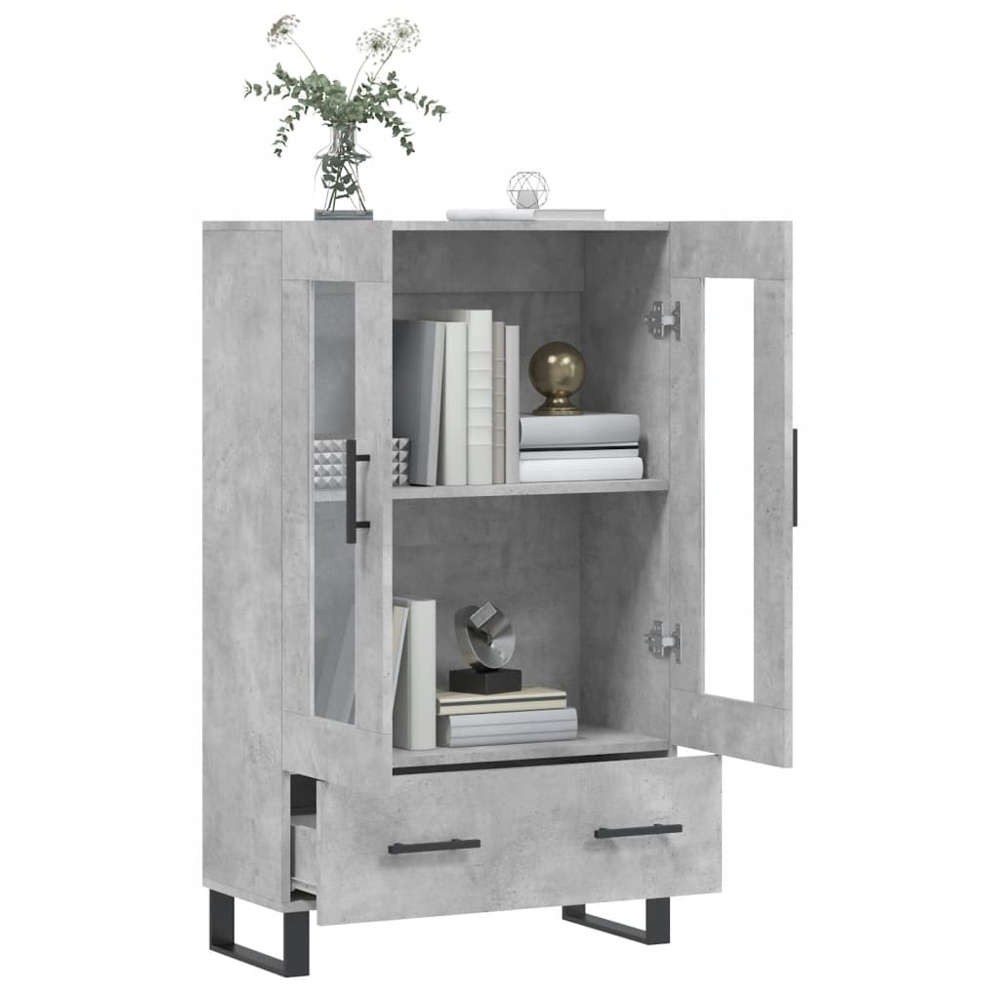 vidaXL 2 Glass Door Single Drawer Concrete Grey Highboard Image 4