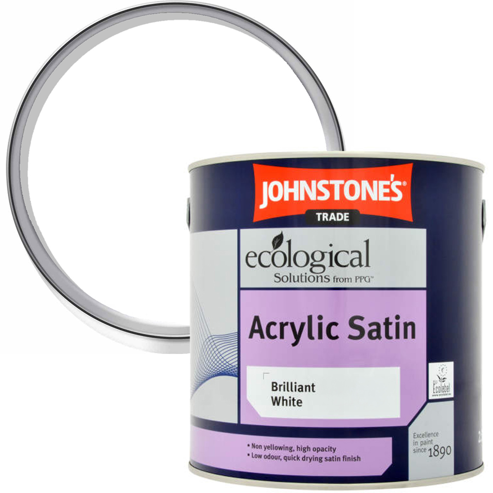 Johnstone's Trade Brilliant White Acrylic Satin Paint 2.5L Image 1