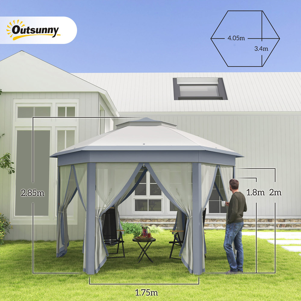 Outsunny 4 x 4m Grey Hexagon Marquee Patio Gazebo with Sides Image 8