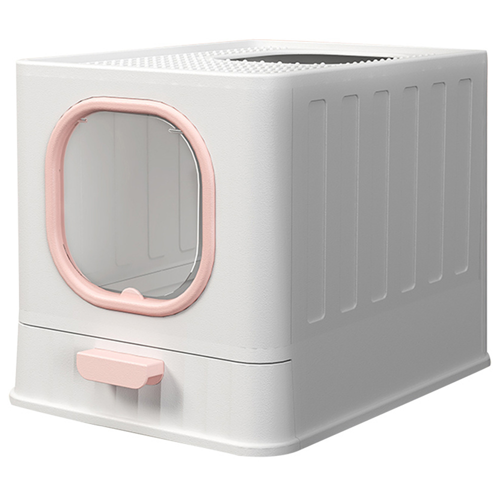H&O Direct Enclosed Foldable Pink Cat Litter Box with Scoop Image 1