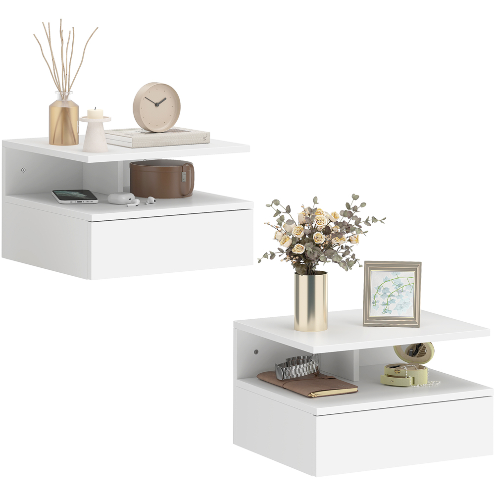 Portland Single Drawer Single Shelf White Floating Nightstand Set of 2 Image 2