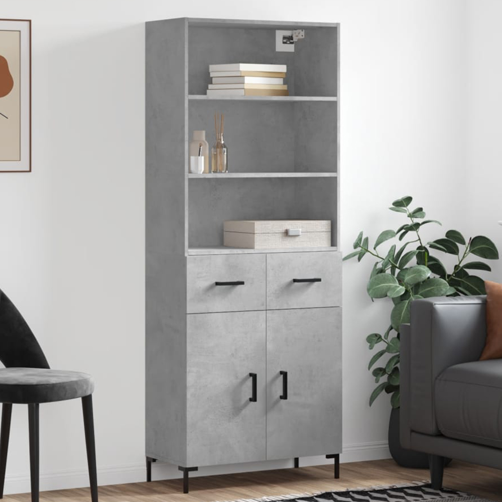 vidaXL 2 Door 2 Drawer 3 Shelf Concrete Grey Highboard Image 1