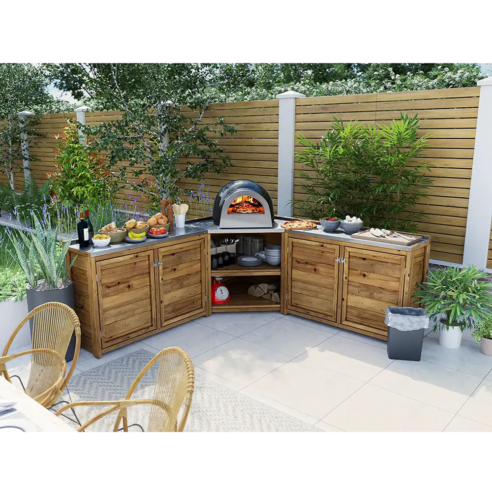 Dunster House 4 Door 2 Shelf Stainless Steel Countertop J-Configuration Garden Kitchen Unit Image 2
