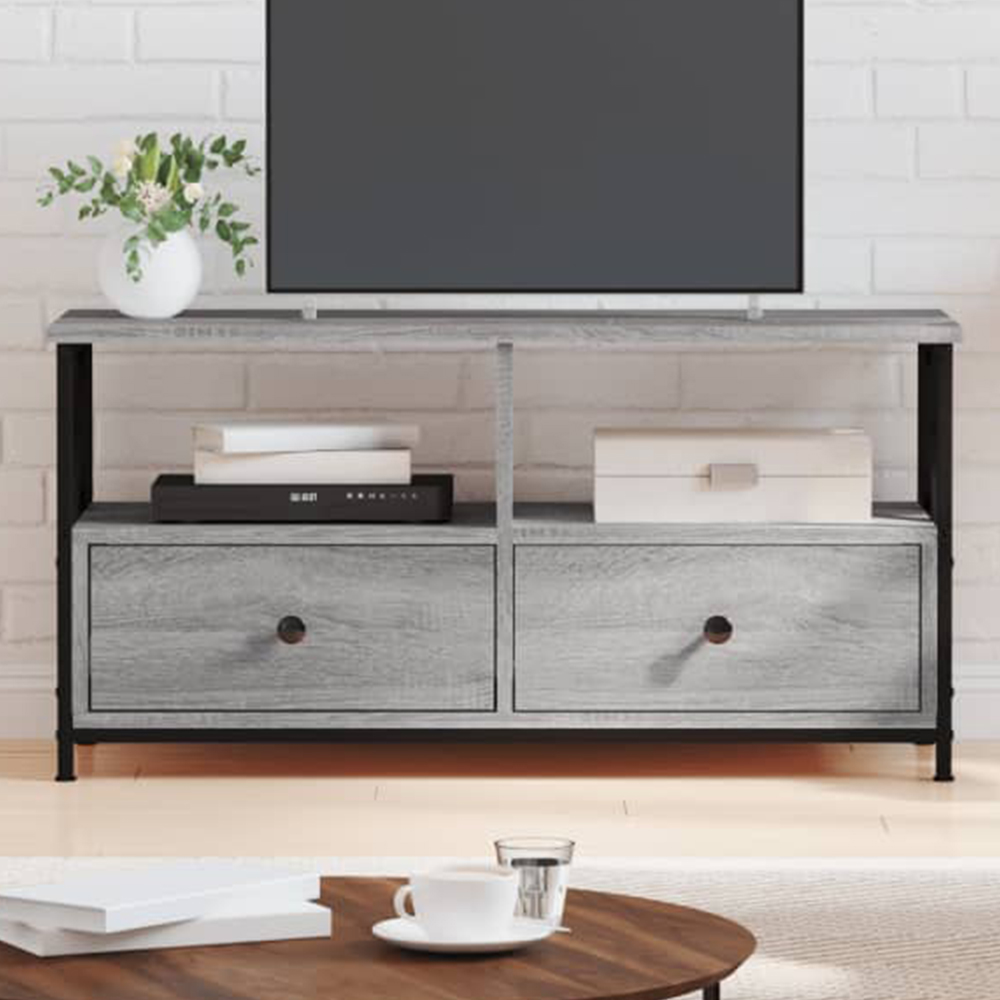 vidaXL 2 Drawer 2 Shelf Grey Sonoma Wood and Steel TV Cabinet Image 1