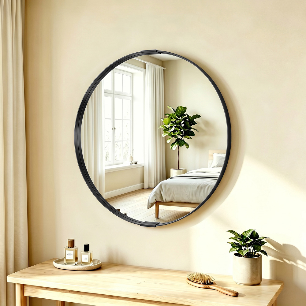 HOMCOM Black Wall Mounted Bathroom Mirror 61cm Image 4