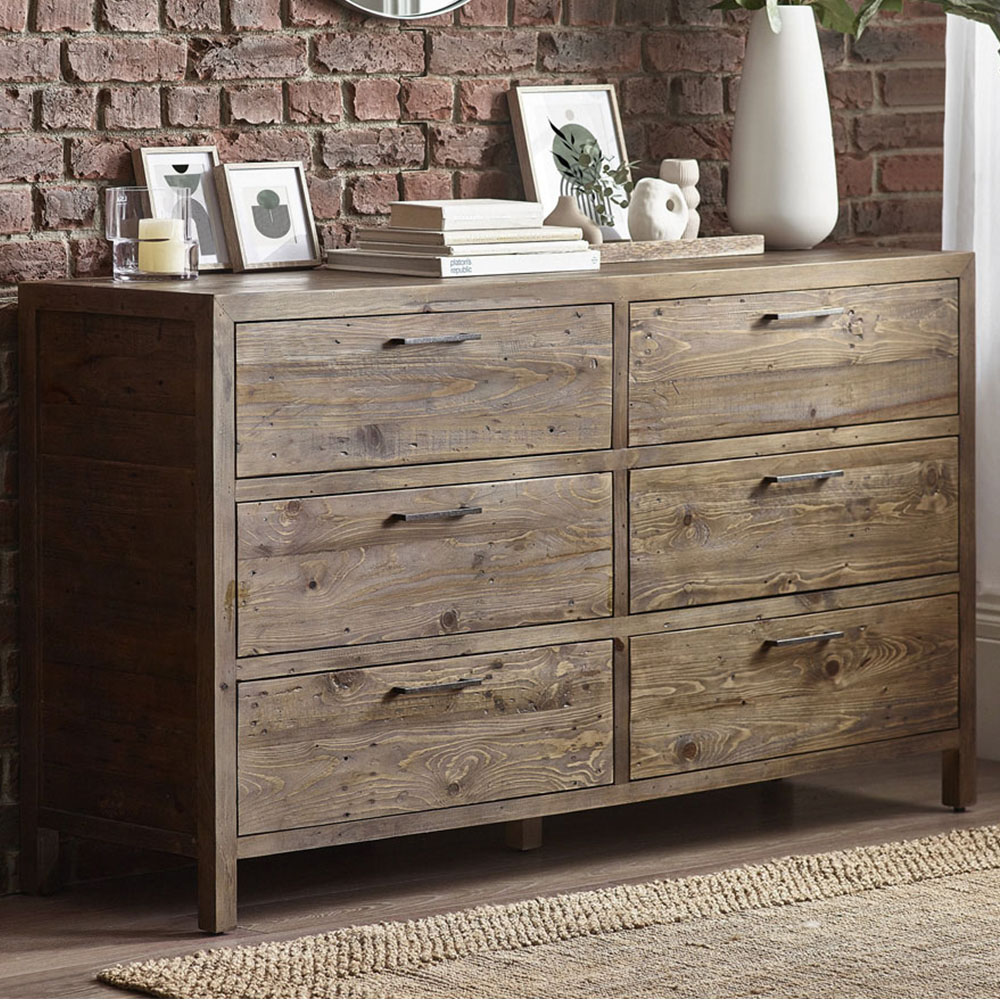 Julian Bowen Heritage 6 Drawer Distressed Finish Wide Chest of Drawers Image 1
