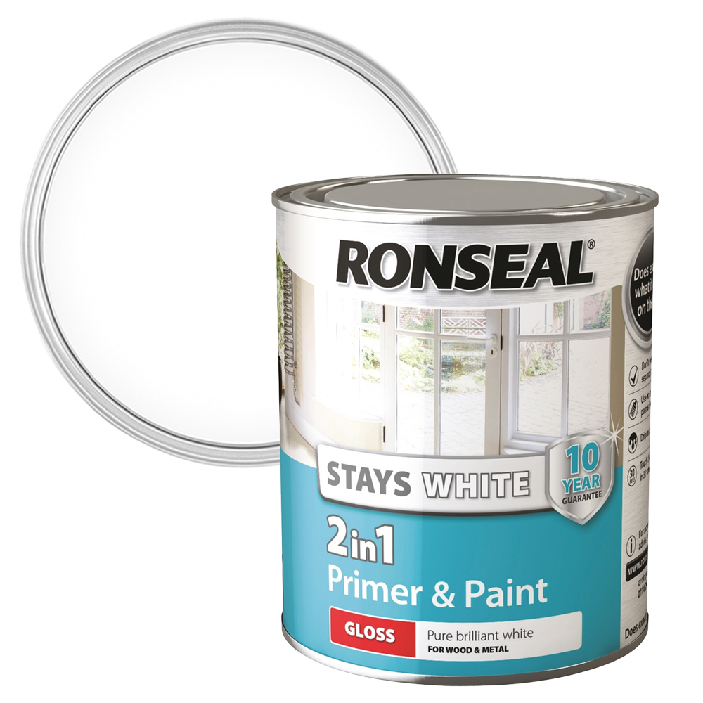 Ronseal Wood and Metal Pure Brilliant White Primer and Gloss Paint 750ml Image 1