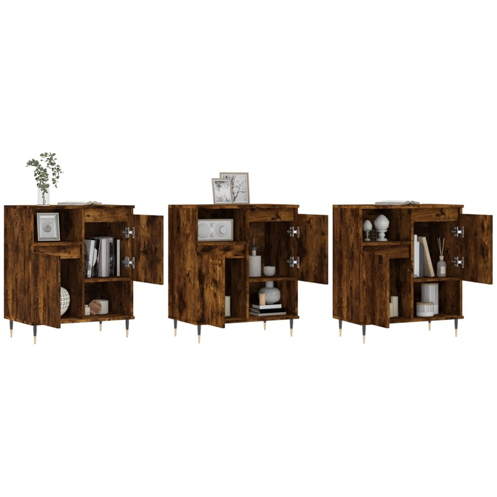 vidaXL 2 Door 2 Shelf Smoked Oak Sideboard Set of 3 Image 3
