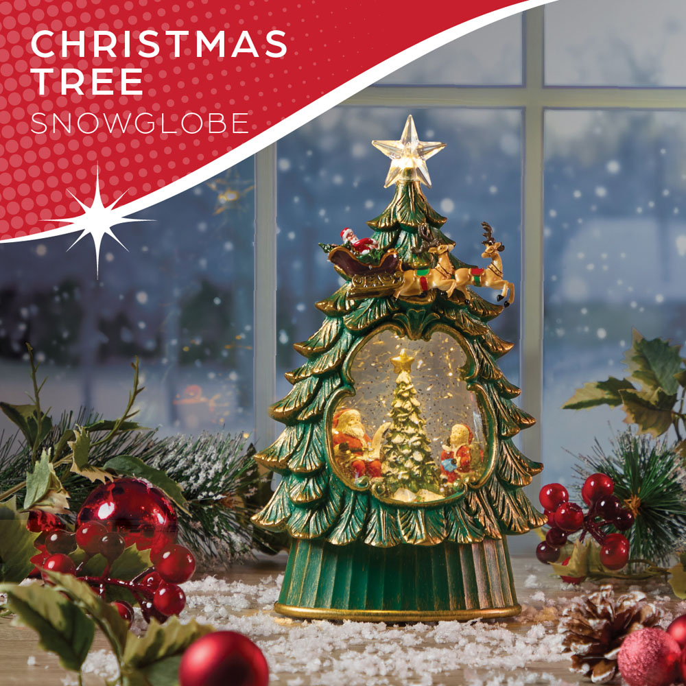 The Christmas Workshop Warm White LED Xmas Tree with Santa Light Up Snow Globe 26cm Image 4