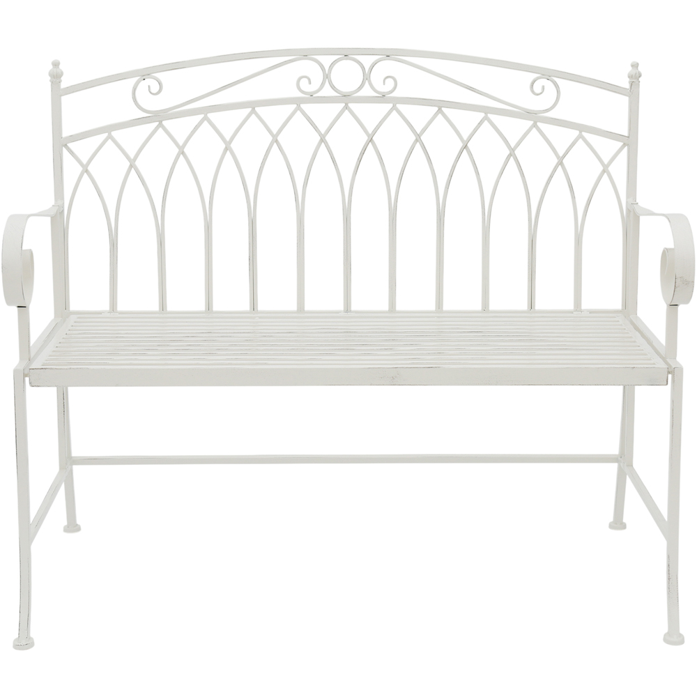 Charles Bentley 2 Seater Antique White Decorative Rustic Metal Garden Bench Image 2