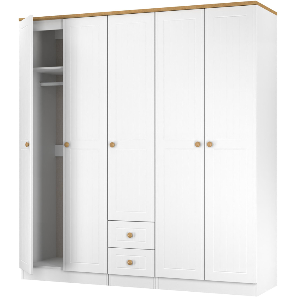 Crowndale Warwick 5 Door 2 Drawer White Ash and Modern Oak Wardrobe Ready Assembled Image 4