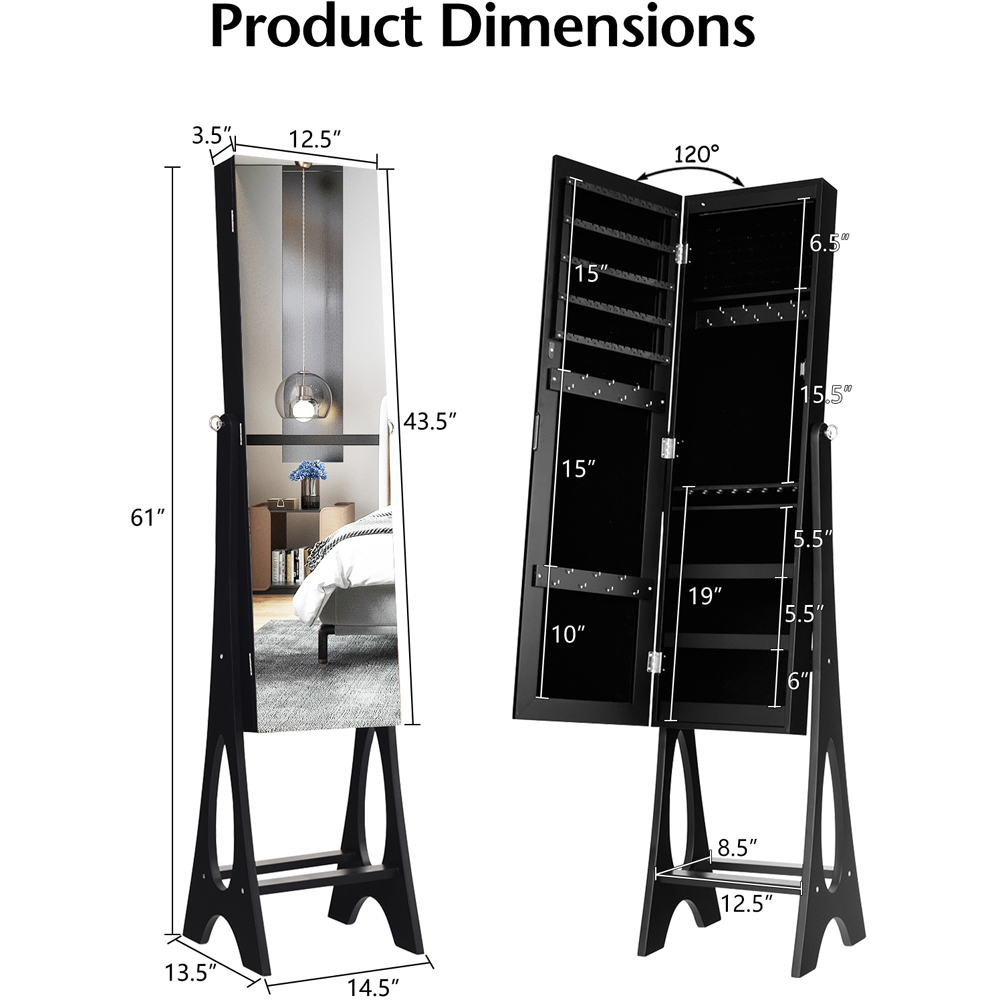 Costway Black Freestanding Mirror Jewellery Cabinet Image 9
