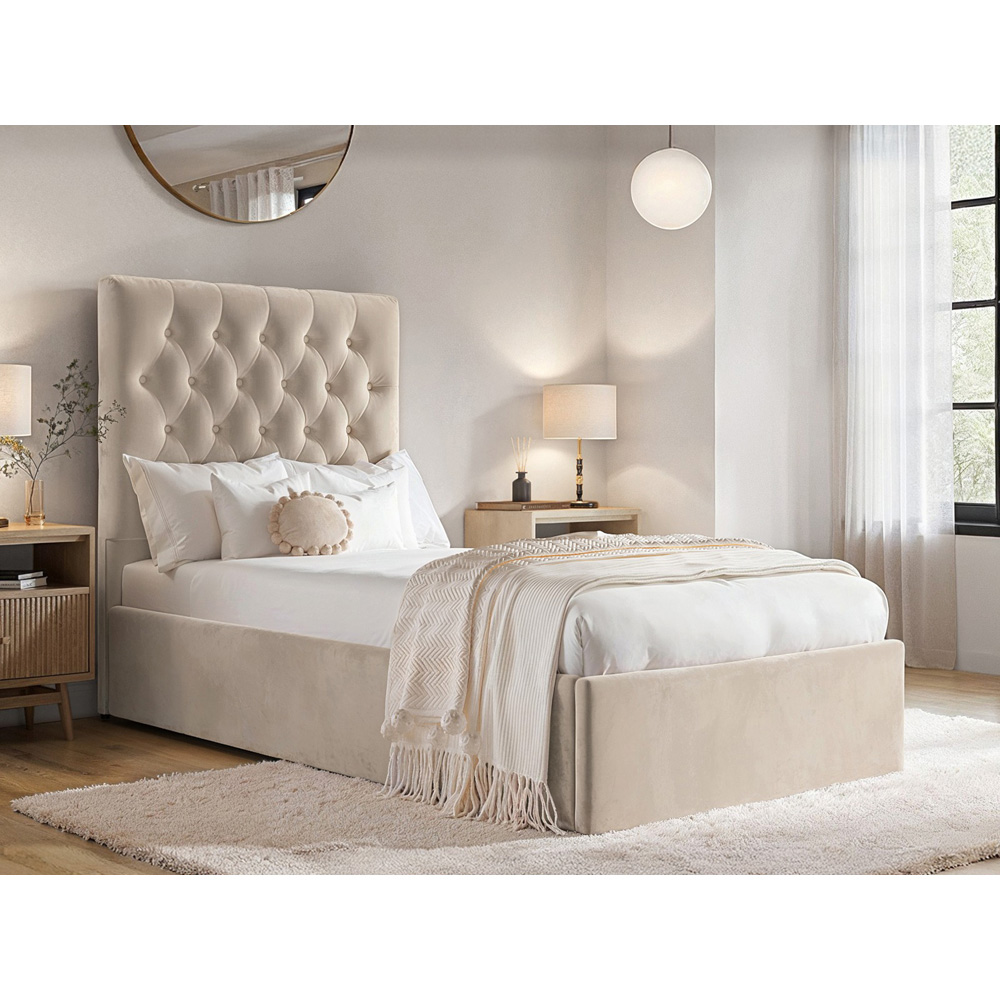 Flair Milan Single Beige Velvet Lift-Up Ottoman Bed Image 6