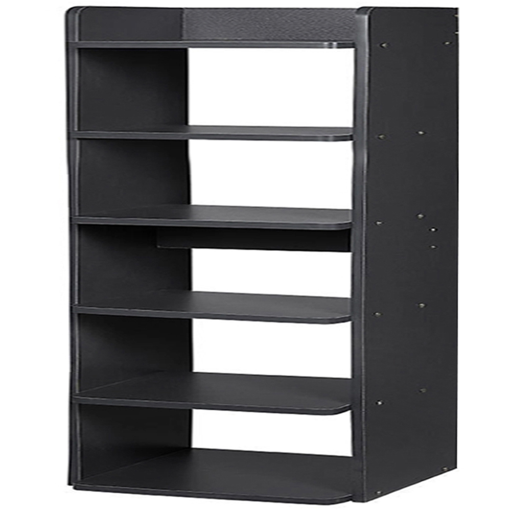 Living and Home 6 Shelf Black Wide Shoe Rack with Raised Guardrail Image 2