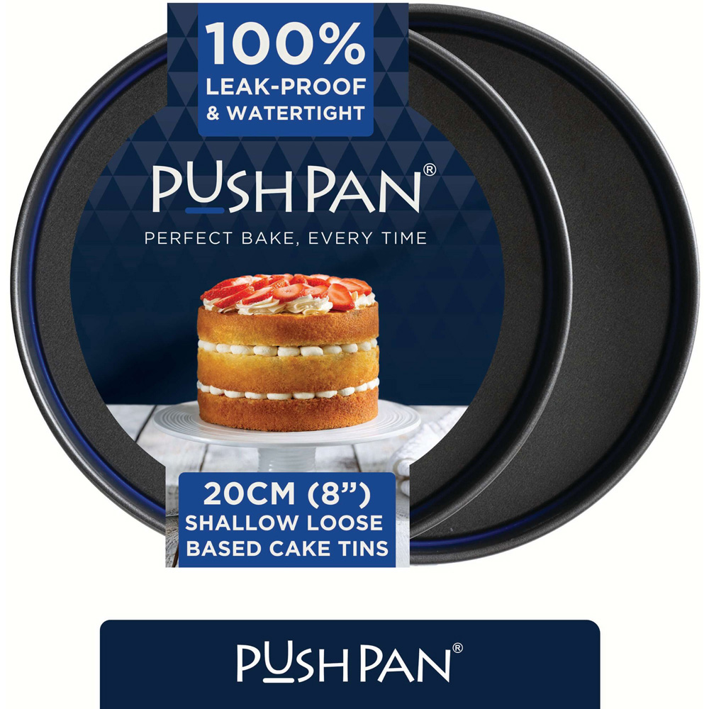 Wham PushPan 20cm Set of 2 Light Grey and Pewter Shallow Tin Image 2