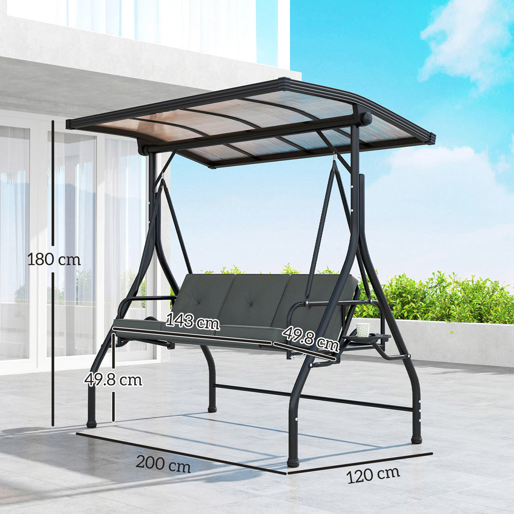 Outsunny 3 Seater Dark Grey Adjustable Canopy Convertible Garden Swing Bed Image 9