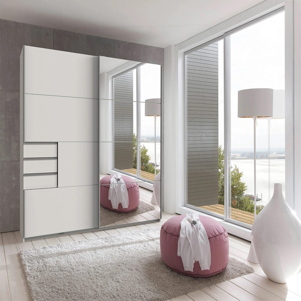 TJ'S Saigon Single Mirror Sliding Door 3 Drawer White Wardrobe Image 5