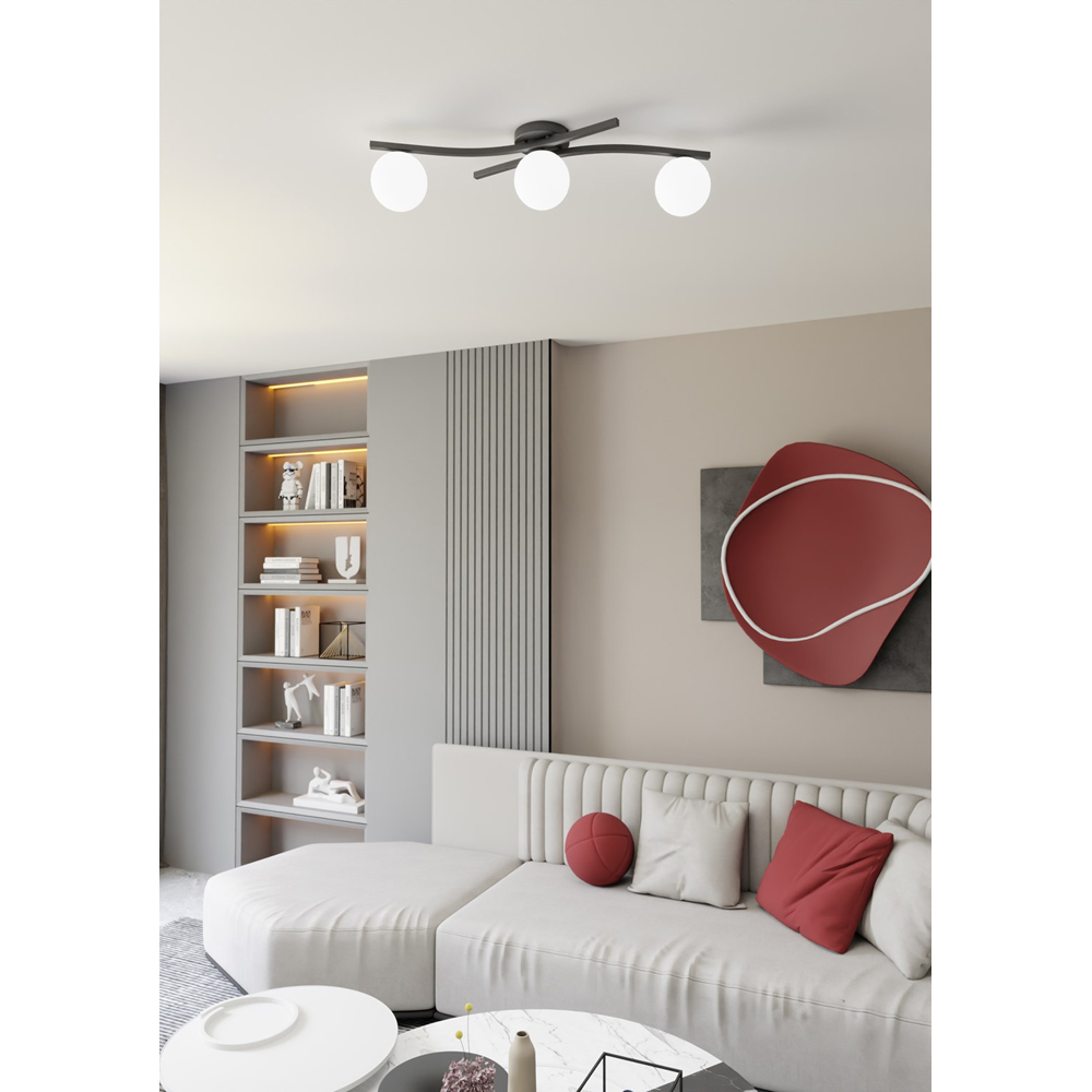 Emibig Opus 3 Light White Shade Black E14 Ceiling Light Image 3